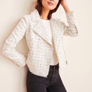 Ann Taylor Fringe Tweed Moto Jacket petite